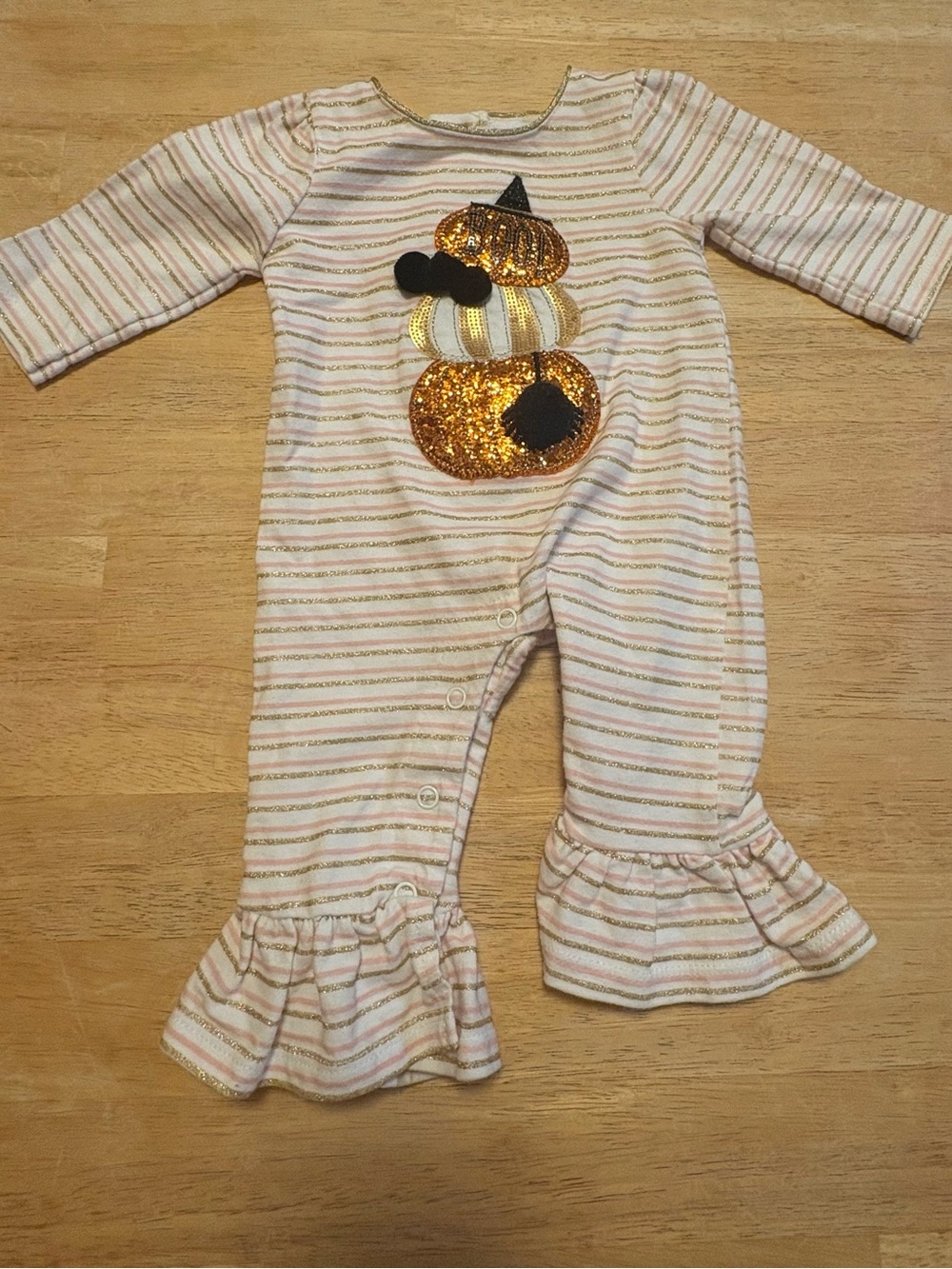 Mudpie Baby Girls Gold Pumpkin Ruffle One-Piece